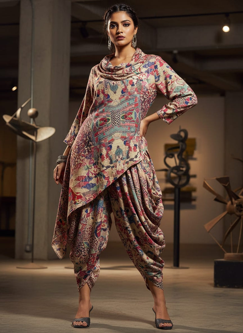 Multicolor Ethnic Paisley Abstract Pattern Rayon Digital Printed Fabric