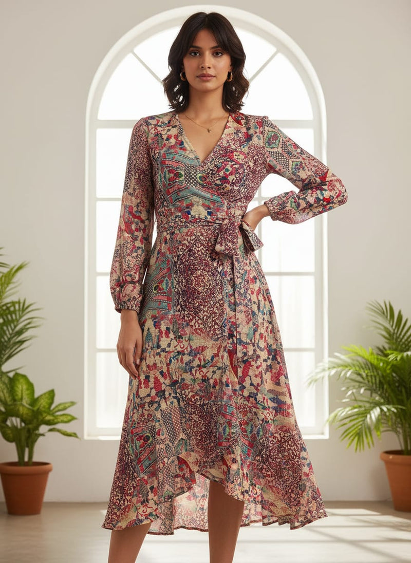 Multicolor Ethnic Paisley Abstract Pattern Rayon Digital Printed Fabric