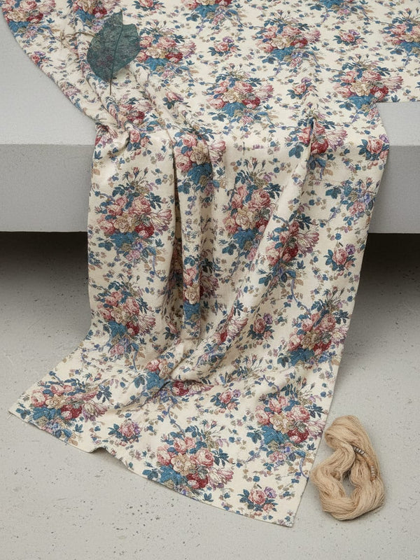 Beautiful Ditsy Flowers On Blue Digital Printed Fabric - Rayon