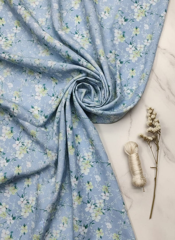 Beautiful White Jasmine Valley Flower Digital Printed Fabric - Rayon - Fabric Editorial Studio Flatlay Lookbook - RA-0-TA05677-110