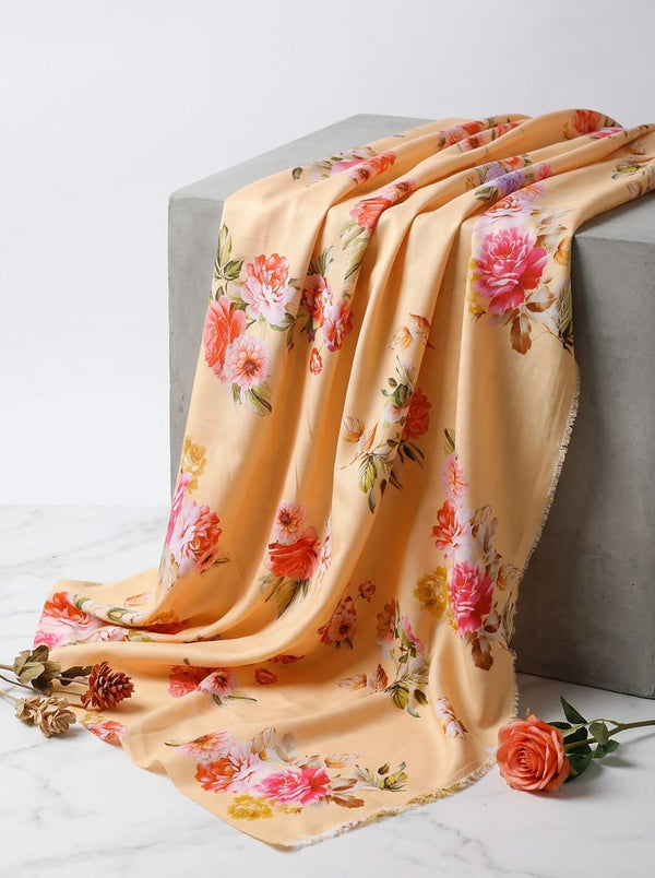 Peach Classic Botanical Floral Rayon Digital Printed Fabric - Fabric Editorial Studio Flatlay Lookbook - RA-0-TA08282-110