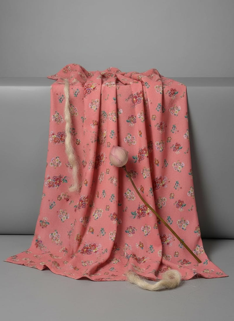 Pink Ditsy Floral Bouquets Rayon Digital Printed Fabric