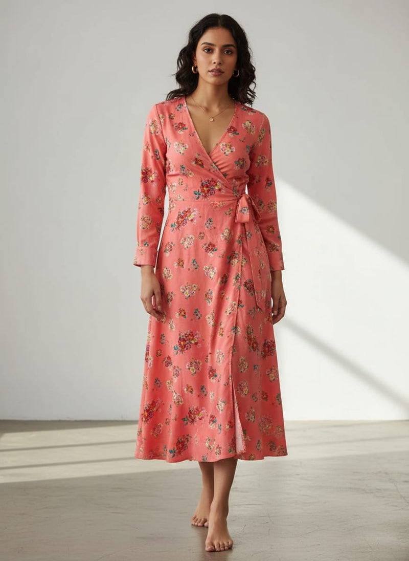 Pink Ditsy Floral Bouquets Rayon Digital Printed Fabric
