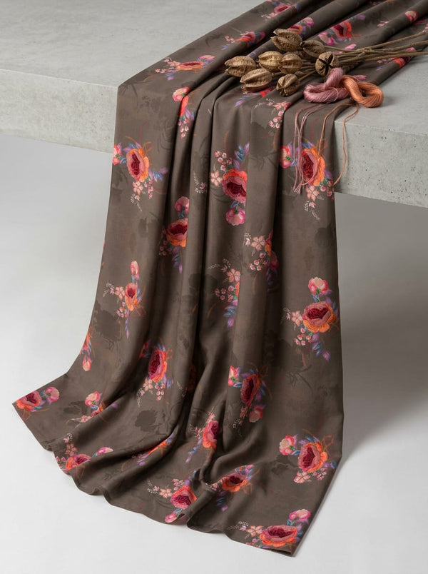 Brown Vintage Rose Floral Bouquets Rayon Digital Printed Fabric - Fabric Editorial Studio Flatlay Lookbook - RA-0-TA08330P1-110