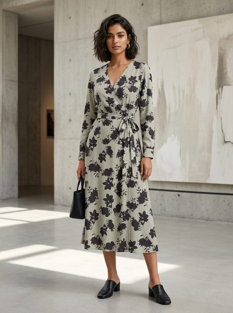 Cream Floral Silhouette Rayon Digital Printed Fabric