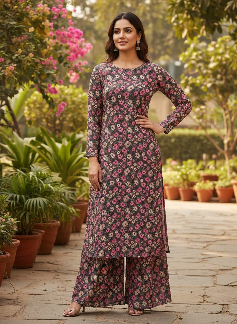 Buttercup Pink Floral Digital Printed Fabric - Rayon