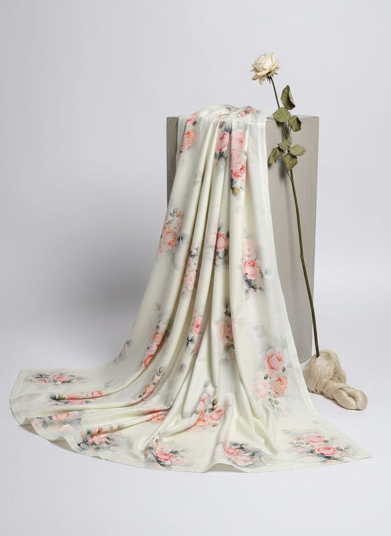 Beautiful Summer Peony Bunch Digital Printed Fabric - Rayon