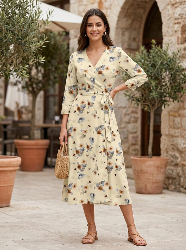 Cream Delicate Watercolor Floral Rayon Digital Printed Fabric - Wrap Dress Lookbook - RA-0-TA08728P11-110 - alternate view