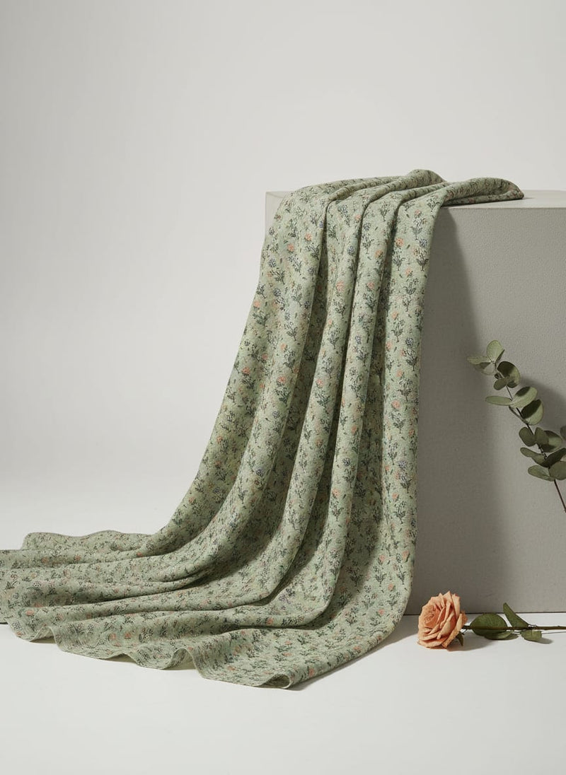 Beautiful Green Seamless Motif Flower Digital Printed Fabric - Rayon