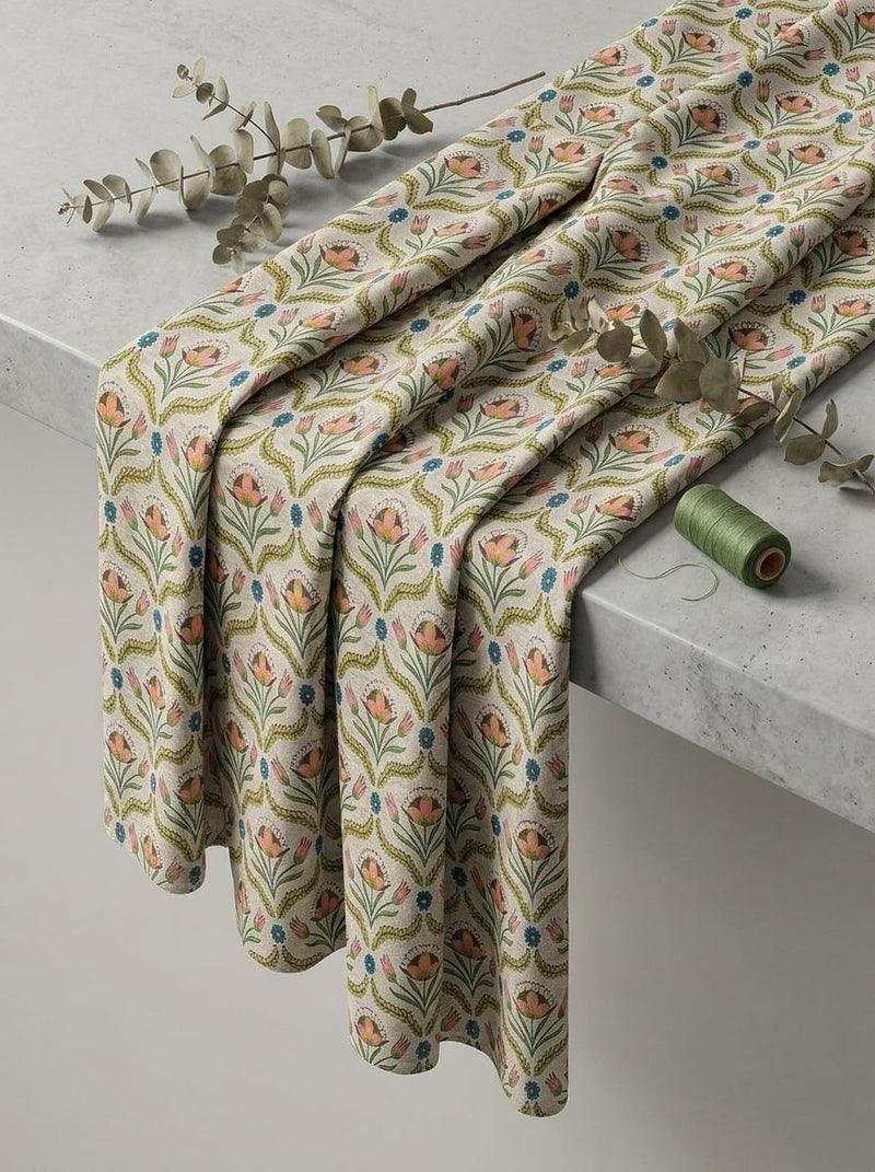 Multicolor Traditional Floral Motif Rayon Digital Printed Fabric
