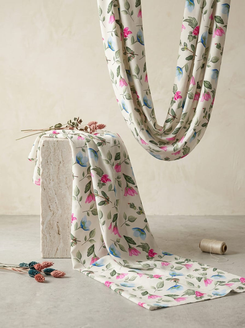 Multicolor Dainty Wildflower Print Rayon Digital Printed Fabric