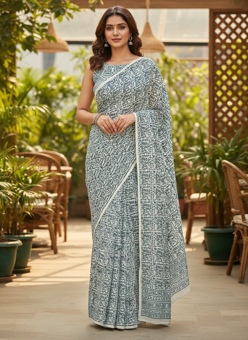 Morpich Block Digital Printed Fabric  - Rayon