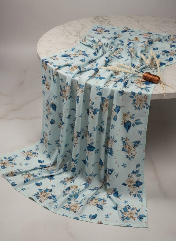 Blue Botanical Floral Rayon Digital Printed Fabric - Fabric Editorial Studio Flatlay Lookbook - RA-0-TA07233P1-110