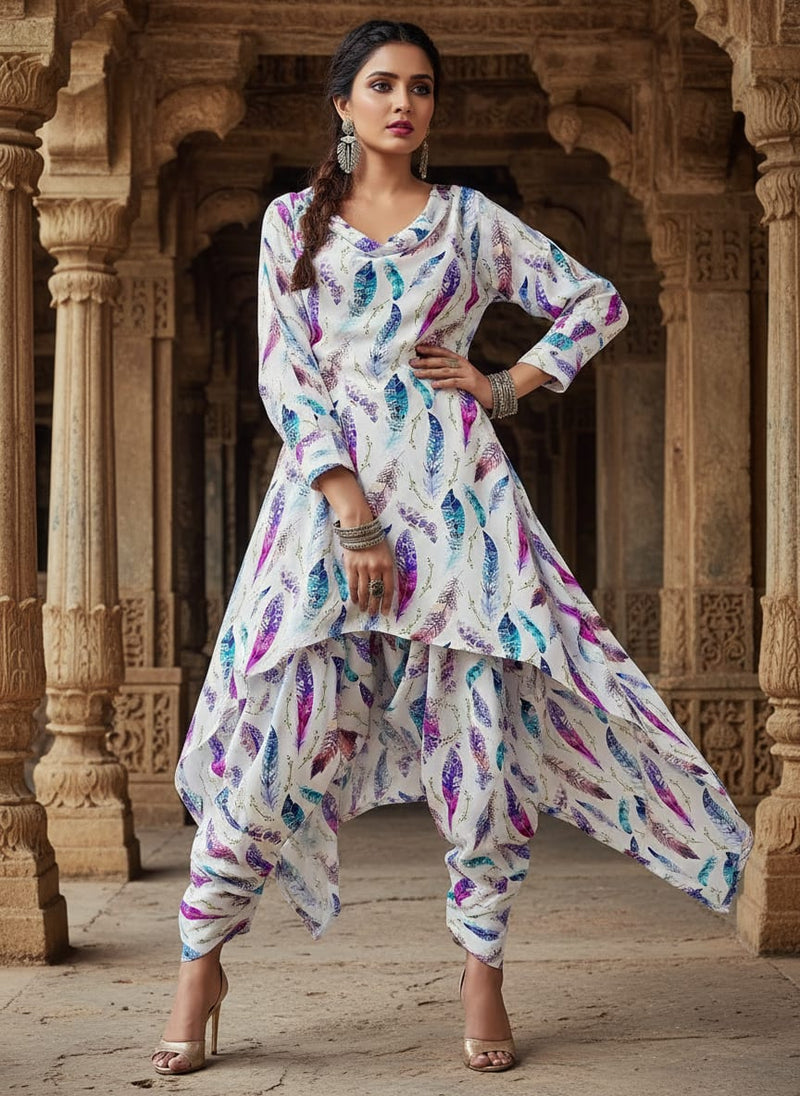 Multicolor Bohemian Feather Print Rayon Digital Printed Fabric