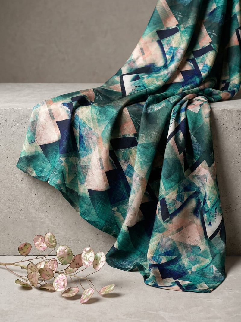 Multicolor Abstract Geometric Textured Print Rayon Digital Printed Fabric