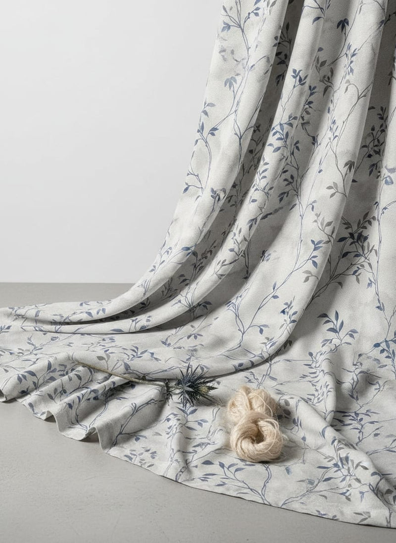 Leaves Vines Over Dusty Grey Base Digital Printed Fabric