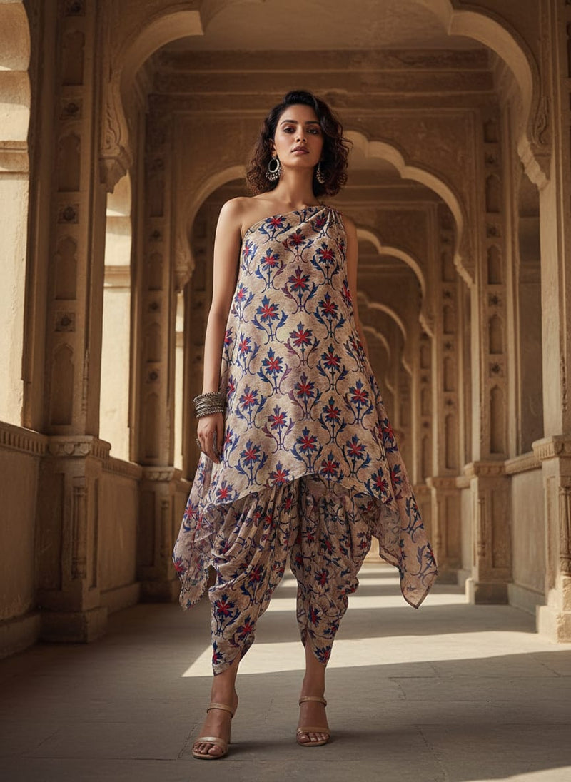 Multicolor Ethnic Damask Floral Pattern Rayon Digital Printed Fabric