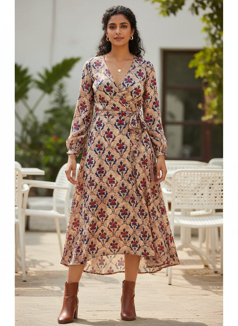 Multicolor Ethnic Damask Floral Pattern Rayon Digital Printed Fabric