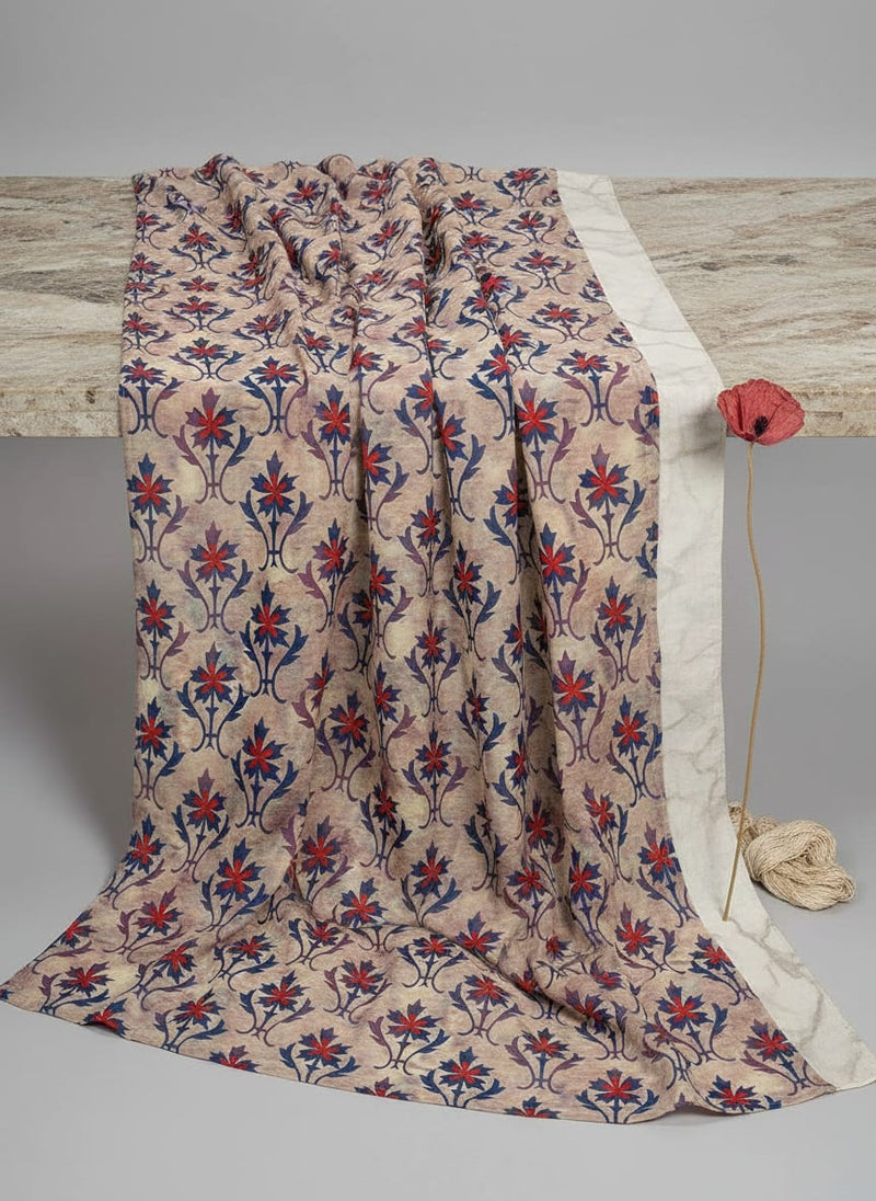Multicolor Ethnic Damask Floral Pattern Rayon Digital Printed Fabric