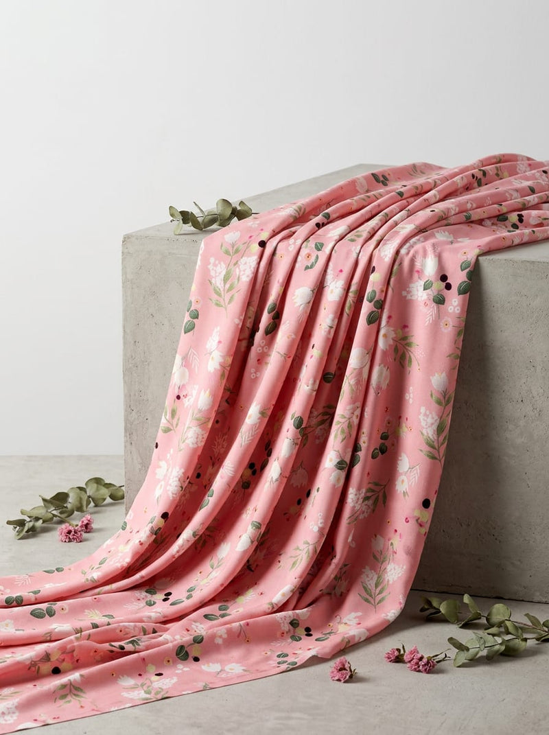 Pink Dainty Floral and Botanical Print Rayon Digital Printed Fabric