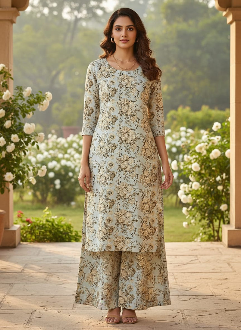 Floral Bright Golden Floral Digital Printed Fabric - Rayon