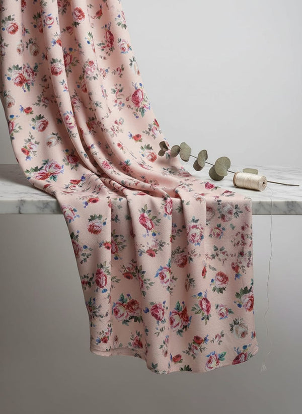 Exotic Blooms Water Color Cream Rose Digital Printed Fabric - Rayon - Fabric Editorial Studio Flatlay Lookbook - RA-0-TA08322-110