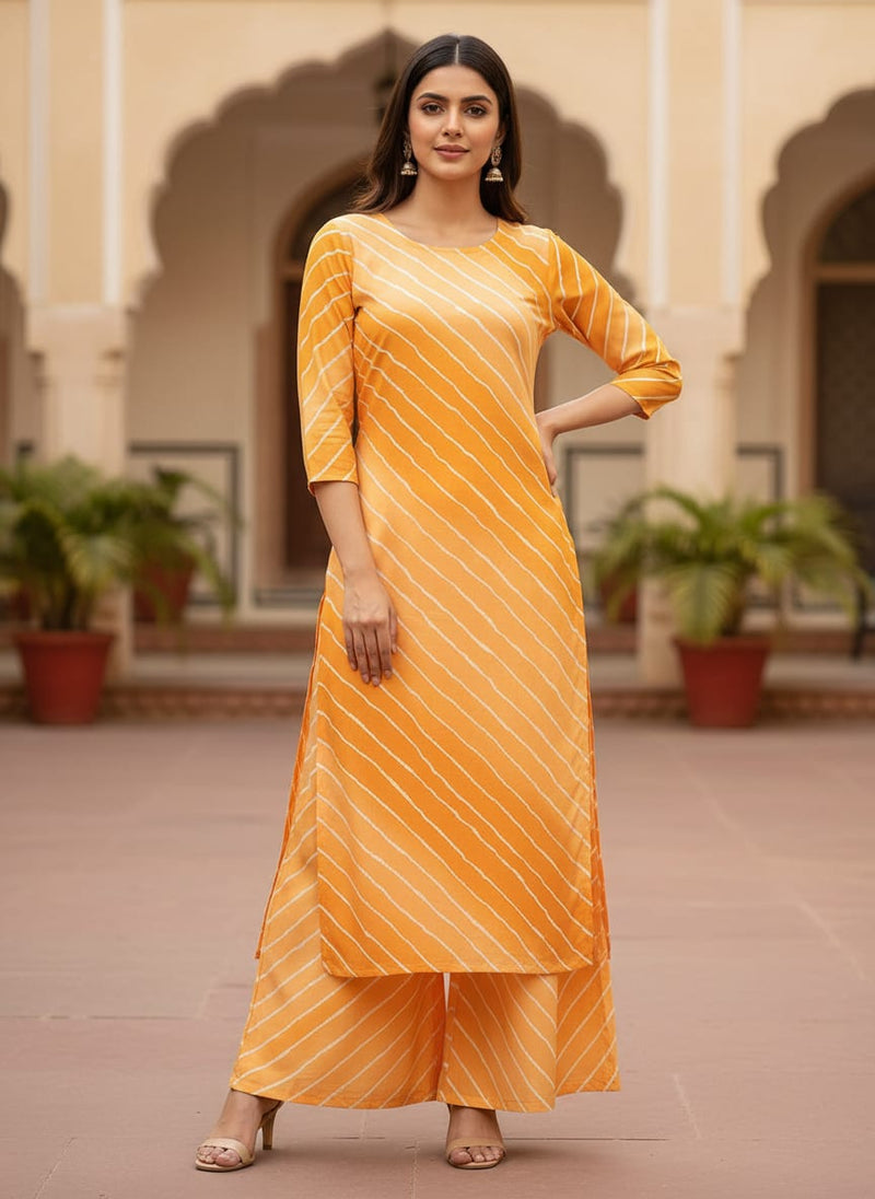 Decorative Yellow Gradient Strips Wave Digital Printed Fabric - Rayon