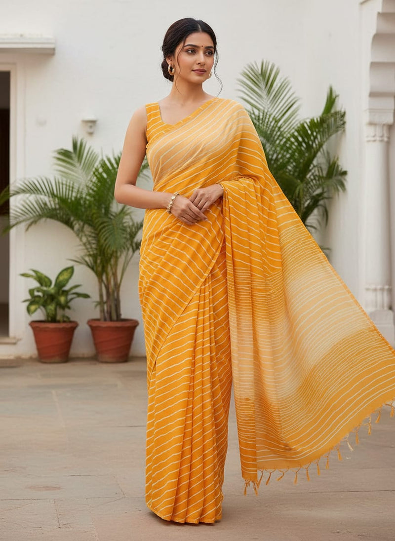 Decorative Yellow Gradient Strips Wave Digital Printed Fabric - Rayon