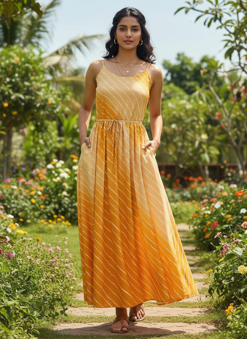 Decorative Yellow Gradient Strips Wave Digital Printed Fabric - Rayon