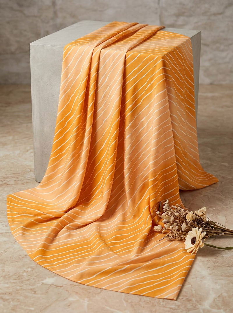 Yellow and Orange Ombre Wavy Stripes Rayon Digital Printed Fabric