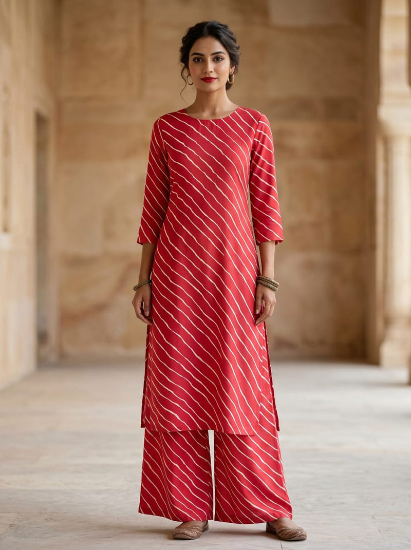 Red Ombre Wavy Stripes Rayon Digital Printed Fabric