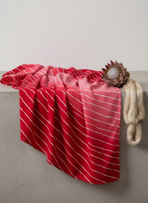 Red Ombre Wavy Stripes Rayon Digital Printed Fabric - Fabric Editorial Studio Flatlay Lookbook - RA-0-TA08566P3-110