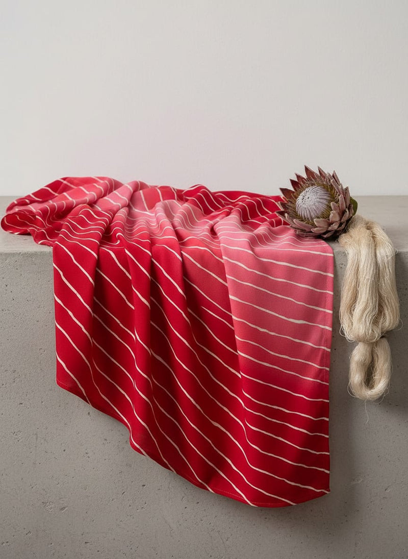 Red Ombre Wavy Stripes Rayon Digital Printed Fabric