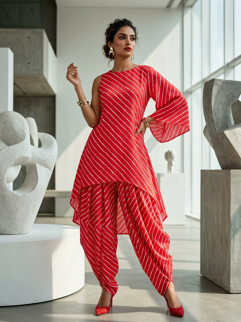 Red Ombre Wavy Stripes Rayon Digital Printed Fabric