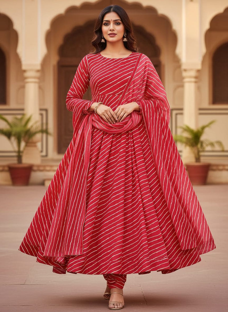 Multi Regimental Red Strips Digital Printed Fabric - Rayon