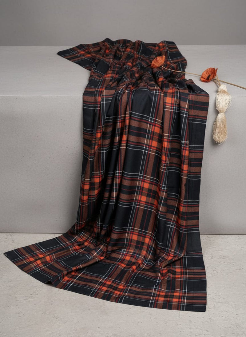 Morden Browny Checkered Digital Printed Fabric - Rayon
