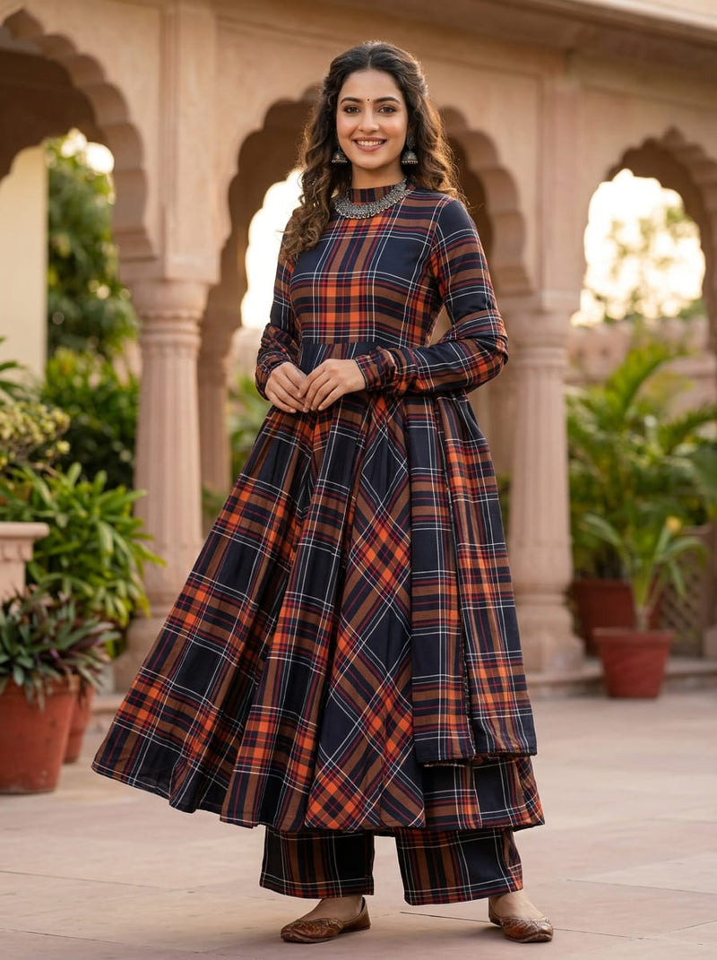 Multicolor Classic Tartan Plaid Checkered Rayon Digital Printed Fabric