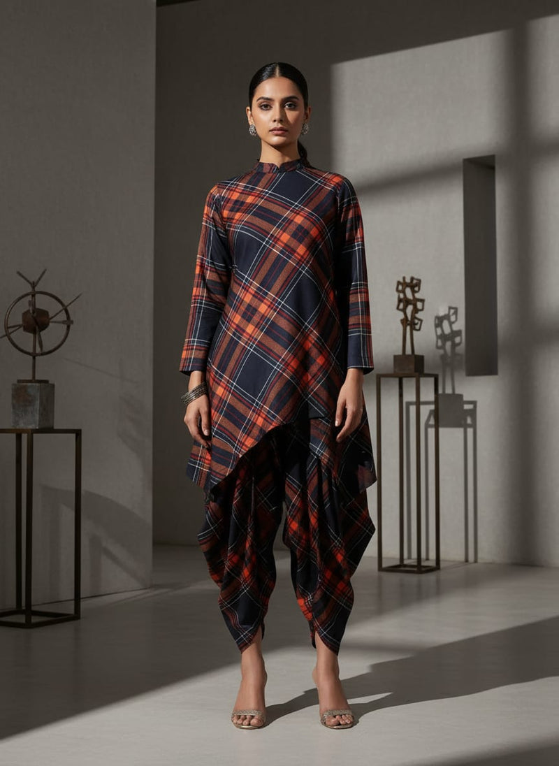 Morden Browny Checkered Digital Printed Fabric - Rayon