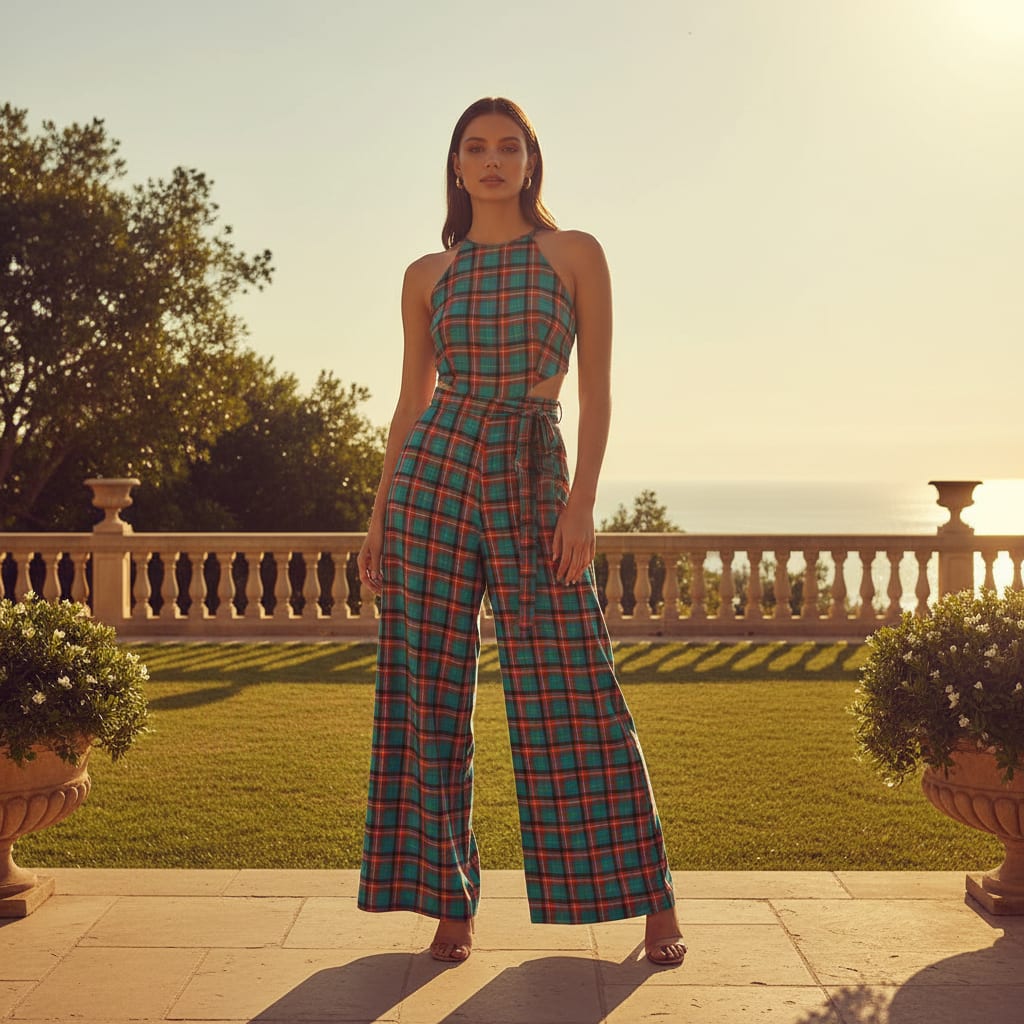 Multicolor Tartan Checkered Pattern Rayon Digital Printed Fabric