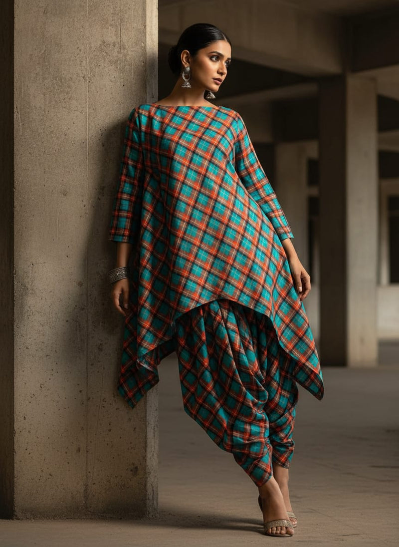 Multicolor Tartan Checkered Pattern Rayon Digital Printed Fabric