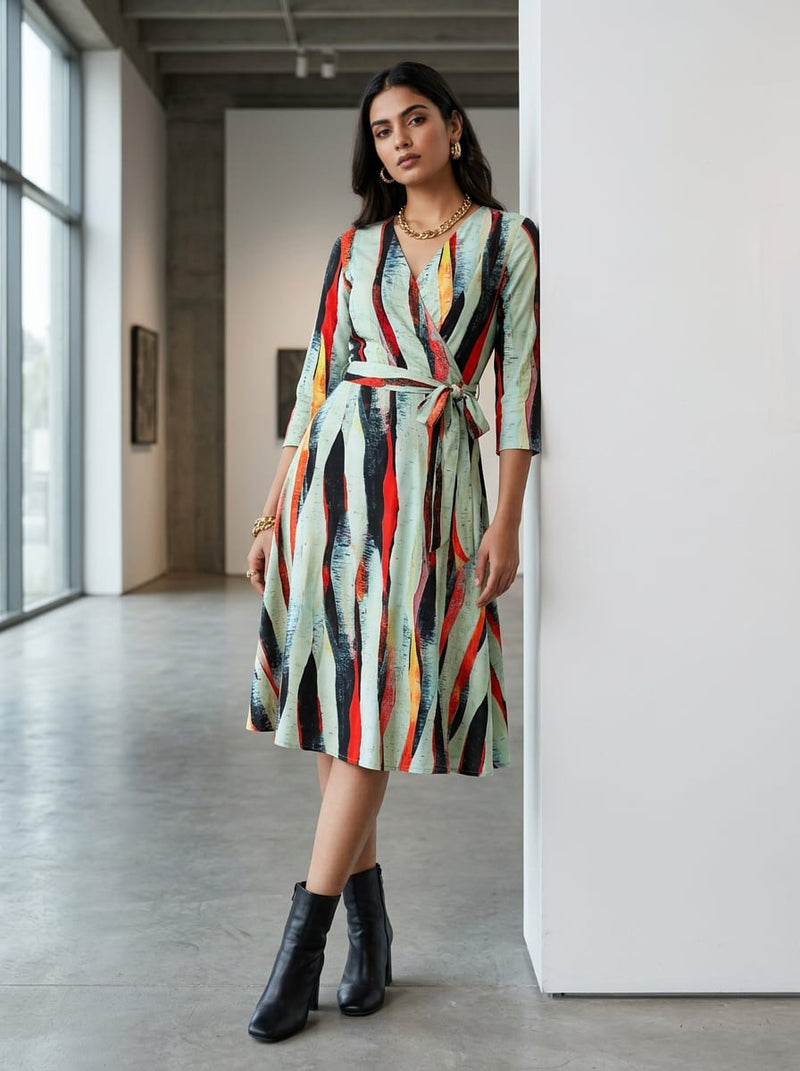 Multicolor Abstract Brushstroke Stripes Rayon Digital Printed Fabric