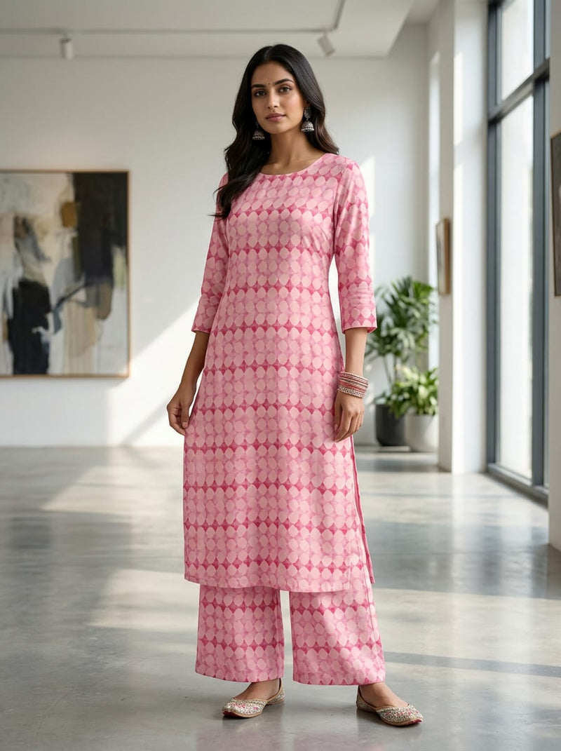 Pink Geometric Watercolour Trellis Rayon Digital Printed Fabric