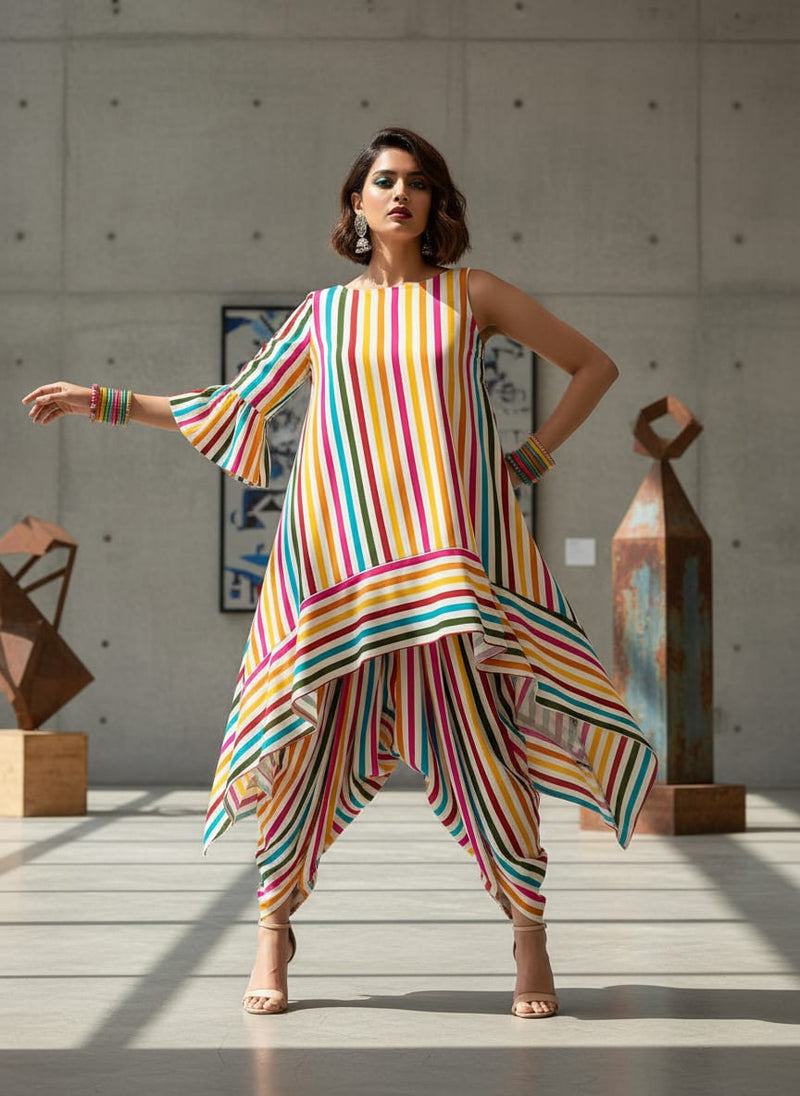 Multicolor Vibrant Rainbow Stripes Rayon Digital Printed Fabric