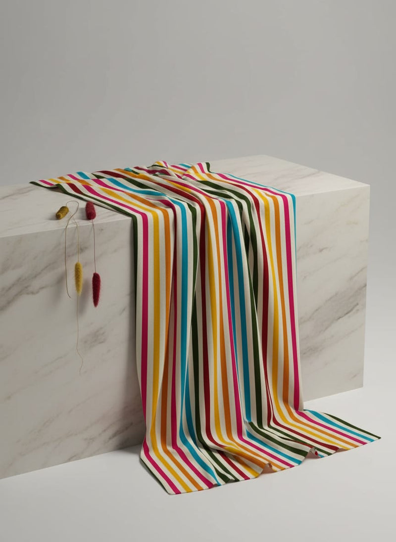 Multicolor Vibrant Rainbow Stripes Rayon Digital Printed Fabric