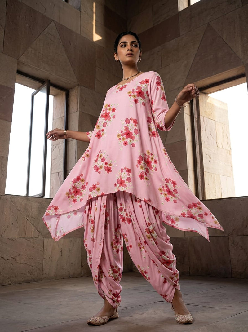 Pink Ditsy Floral Clusters Rayon Digital Printed Fabric