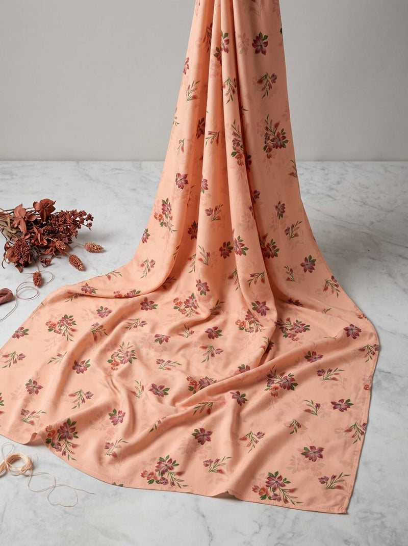 Peach Dainty Floral Sprigs Rayon Digital Printed Fabric