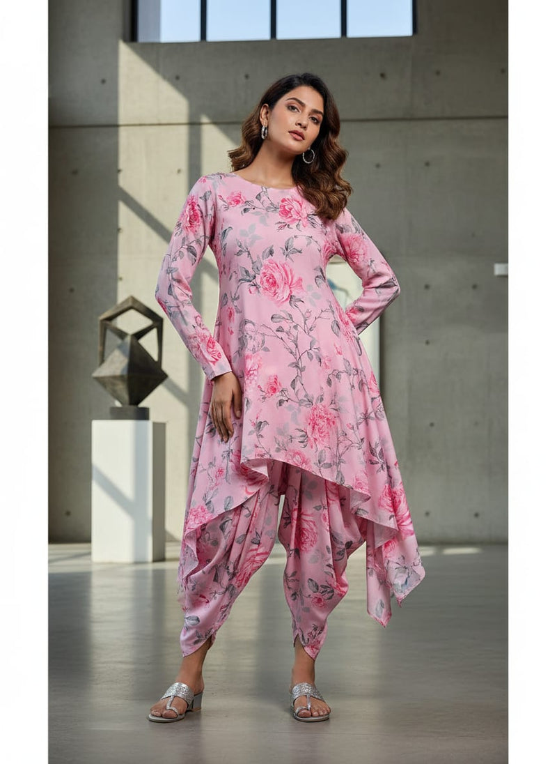 Pink Rose Allover Digital Printed Fabric - Rayon