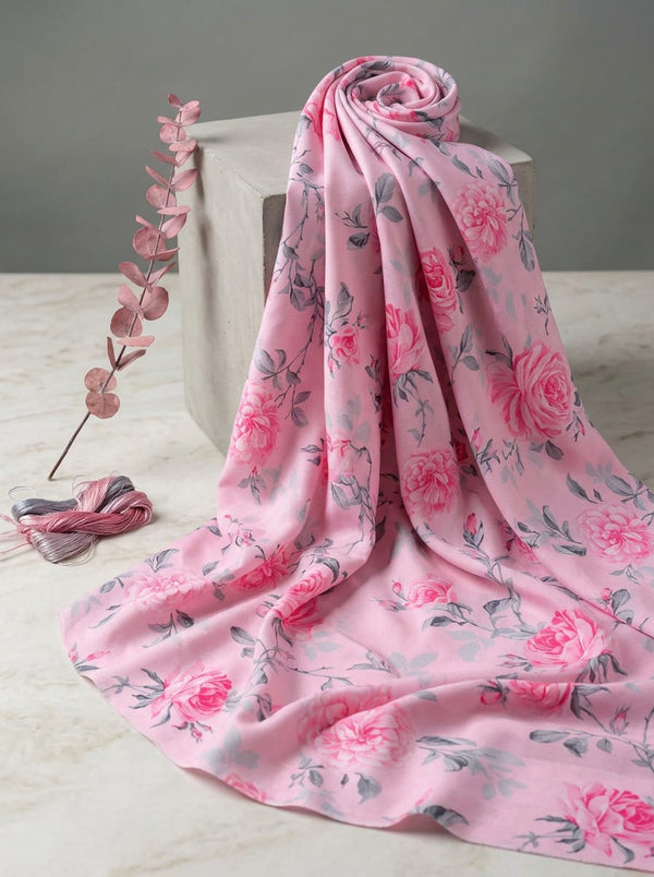 Pink English Rose Floral Rayon Digital Printed Fabric - Fabric Editorial Studio Flatlay Lookbook - RA-0-TA06118P2-110