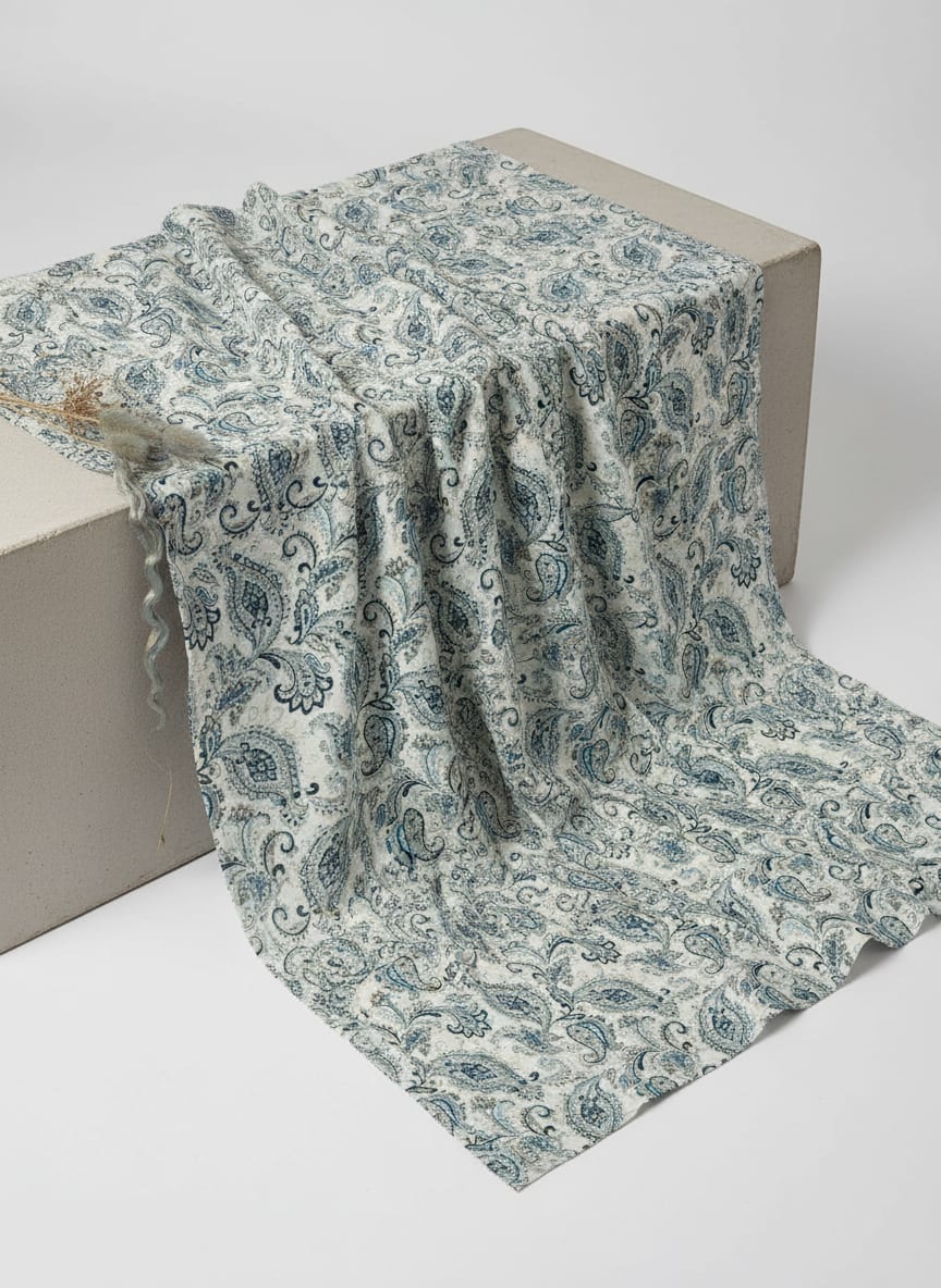 Blue and Grey Traditional Paisley Rayon Digital Printed Fabric