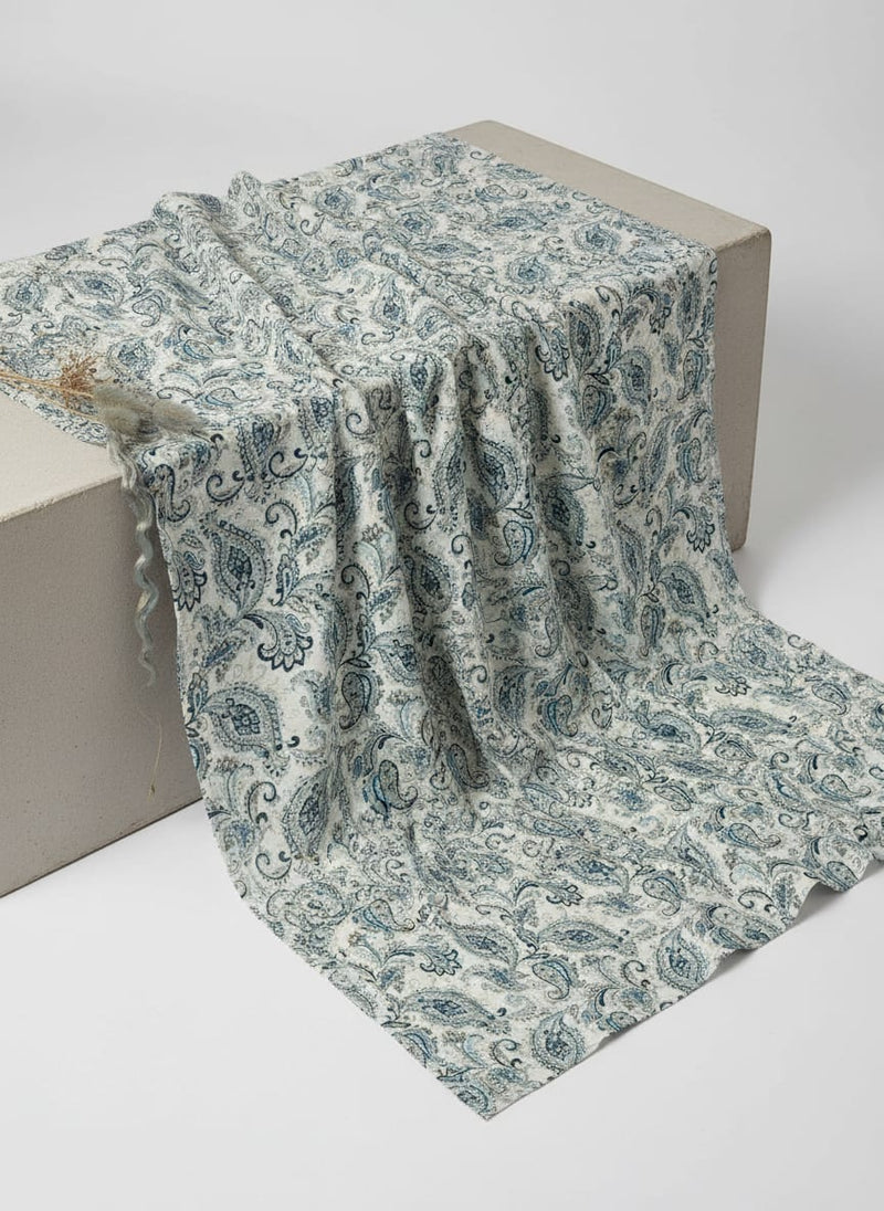 Blue and Grey Traditional Paisley Rayon Digital Printed Fabric